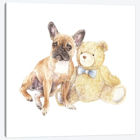 Frenchie And Teddy Bear Canvas Print #RGF33} by Wandering Laur Art Print