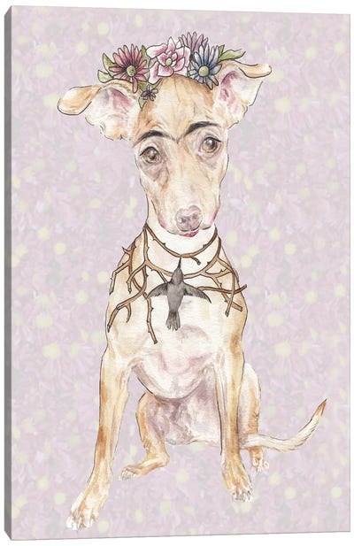 Frida's Crowned Canine Imposter Canvas Art Print - Frida Kahlo