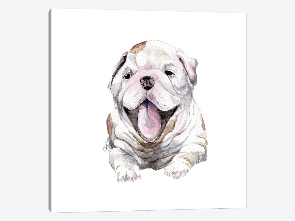 Happy Bulldog Puppy by Wandering Laur 1-piece Art Print