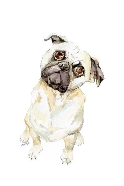 Fawning Pug by Wandering Laur framed wall art