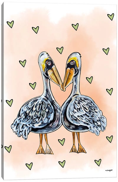 Pelican Heart Watercolor Canvas Art Print - Pelican Art