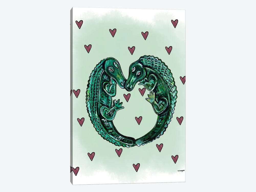 Alligator Heart Watercolor by MC Romaguera 1-piece Canvas Art Print