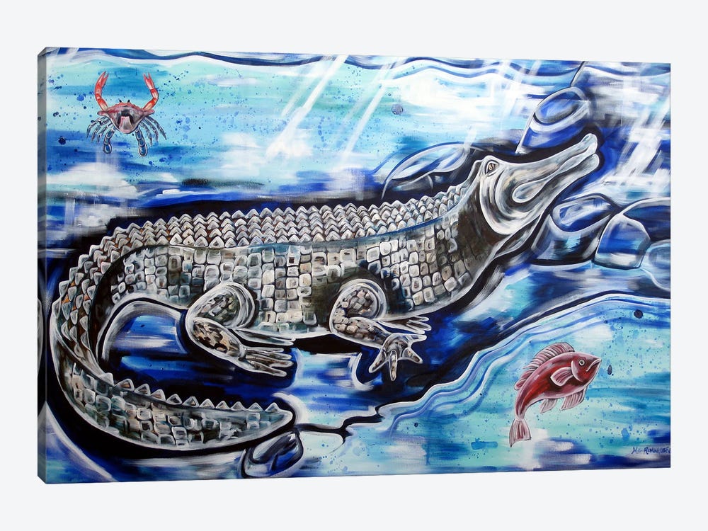 Swimming White Alligator by MC Romaguera 1-piece Canvas Art Print