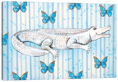 Gator, Seersucker And Butterflies Canvas Art Print - Crocodile & Alligator Art