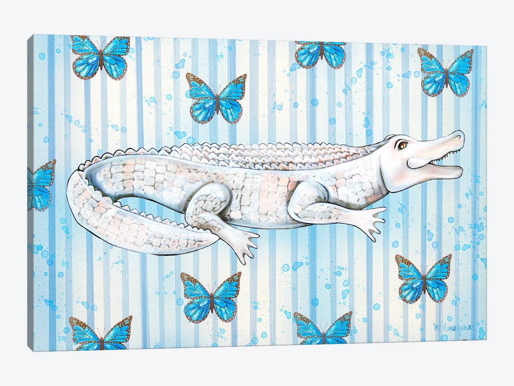 Gator, Seersucker And Butterflies by MC Romaguera 1-piece Canvas Wall Art