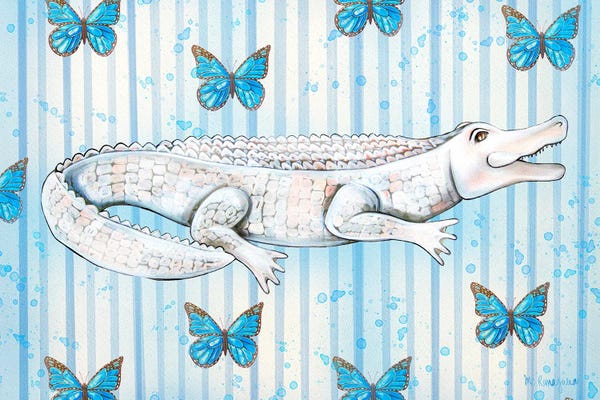 Alligators & Crocodiles: Gator, Seersucker And Butterflies by MC Romaguera