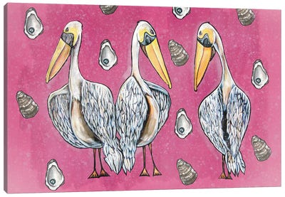 Pelicans In Pink Canvas Art Print - Pelican Art