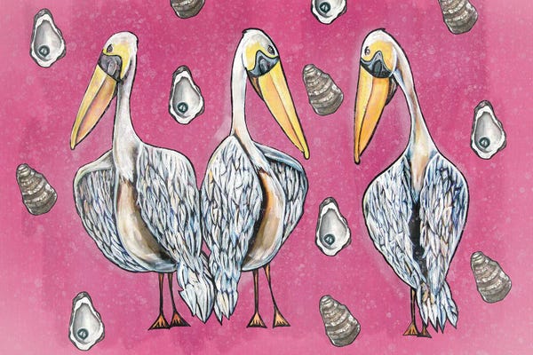 Sea Shells: Pelicans In Pink by MC Romaguera