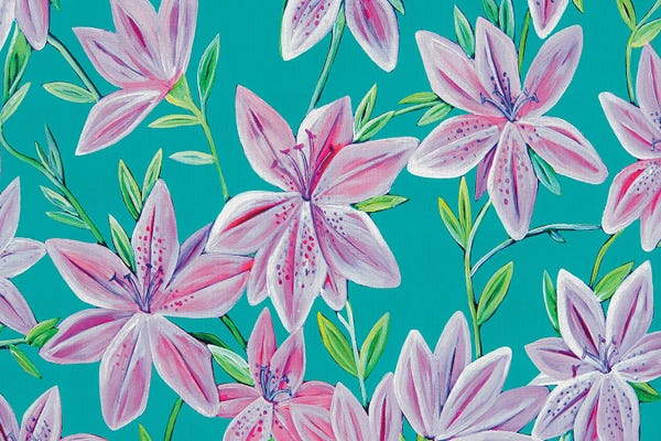 MC Romaguera: Pink Azalea On Teal by MC Romaguera