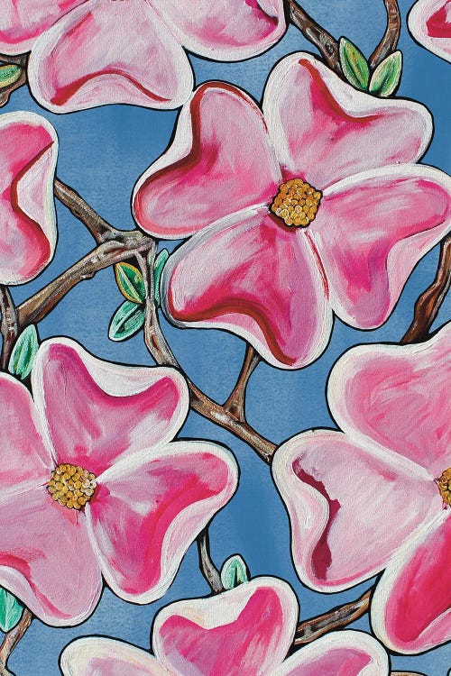 Pink Flowers On Blue