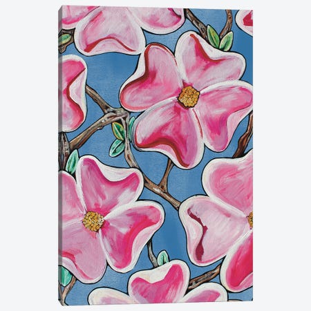 Pink Flowers On Blue Canvas Print #RGM142} by MC Romaguera Canvas Print