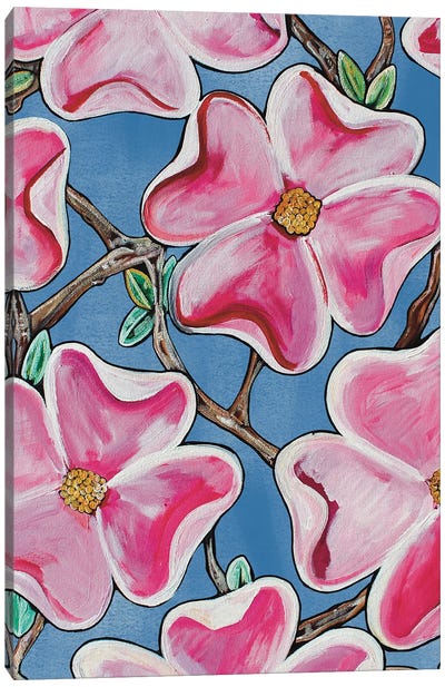 Pink Flowers On Blue Canvas Art Print - MC Romaguera