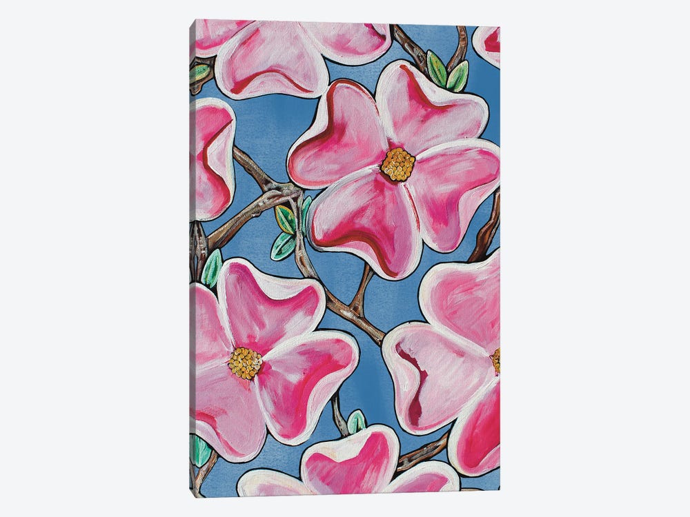 Pink Flowers On Blue by MC Romaguera 1-piece Canvas Wall Art