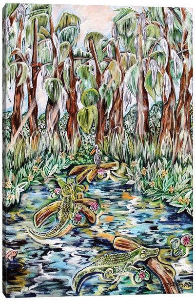 Cypress Bayou Canvas Art Print - Crocodile & Alligator Art