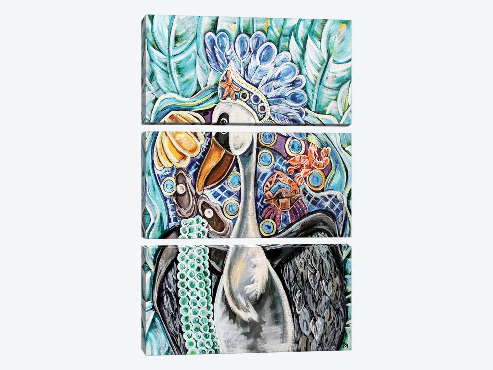 Pelican As A Maid by MC Romaguera 3-piece Canvas Art Print