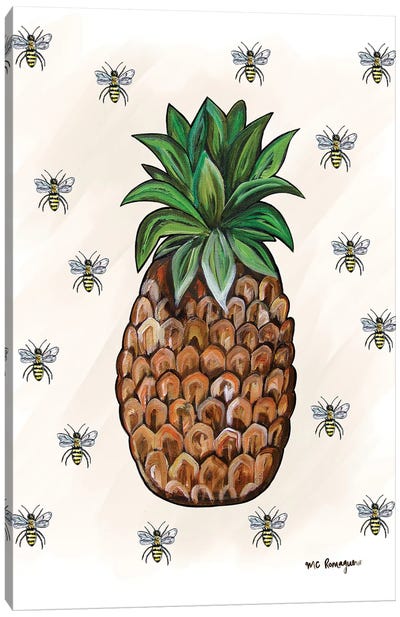 Pineapple & Honey Bee Canvas Art Print - Pineapple Art