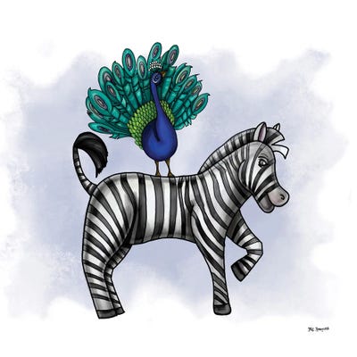 Zebra And Peacock by MC Romaguera framed wall art
