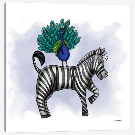 Zebra And Peacock Canvas Print #RGM74} by MC Romaguera Art Print