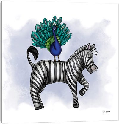 Zebra And Peacock Canvas Art Print - MC Romaguera