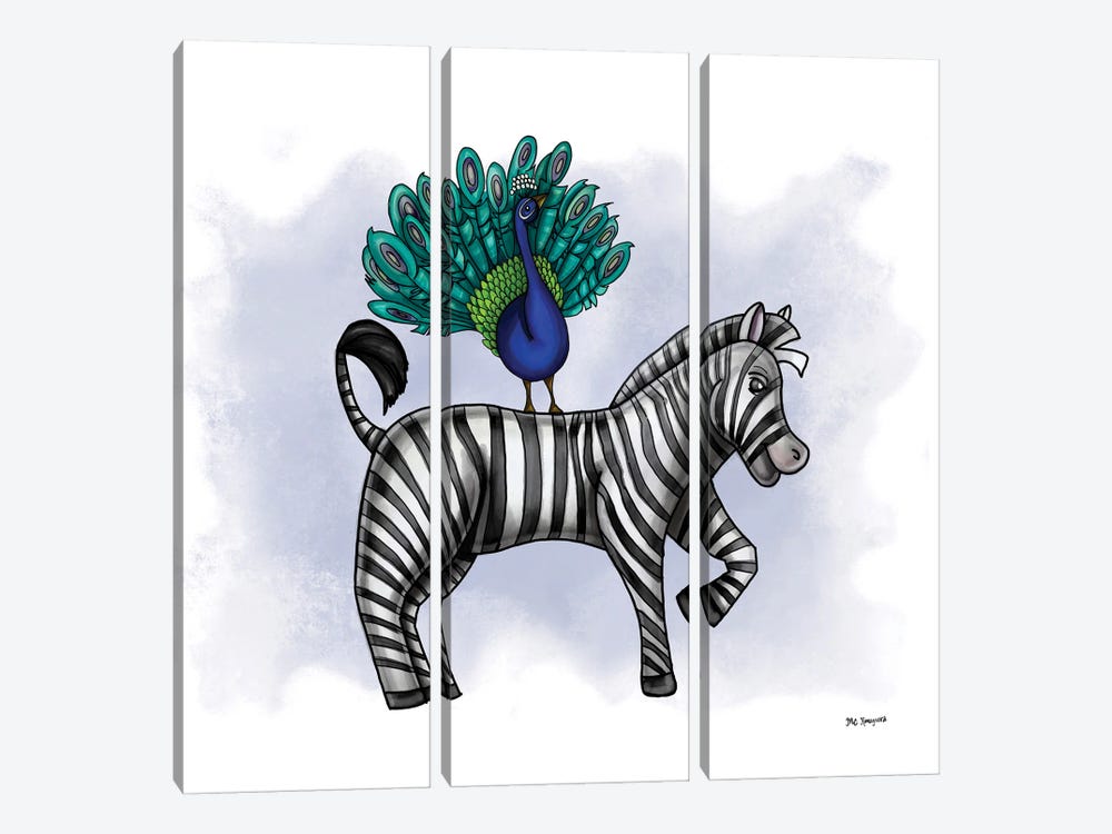 Zebra And Peacock by MC Romaguera 3-piece Art Print