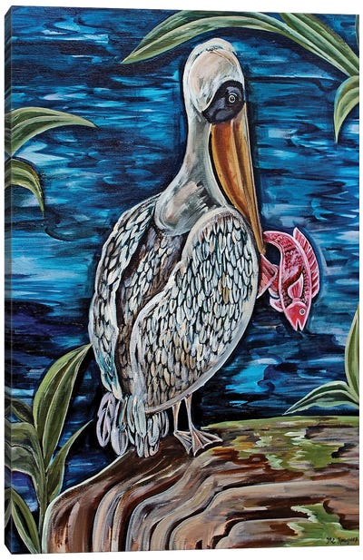 Catch of the Day Canvas Art Print - Pelican Art