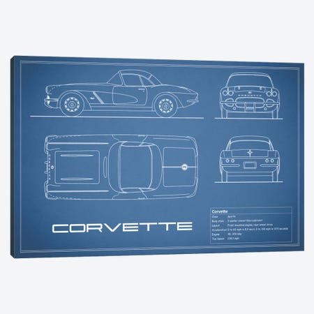 Chevrolet Corvette C1 Body Type (Blue) Canvas Print #RGN112} by Mark Rogan Canvas Artwork