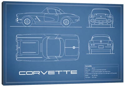Chevrolet Corvette C1 Body Type (Blue) Canvas Art Print - Automobile Blueprints