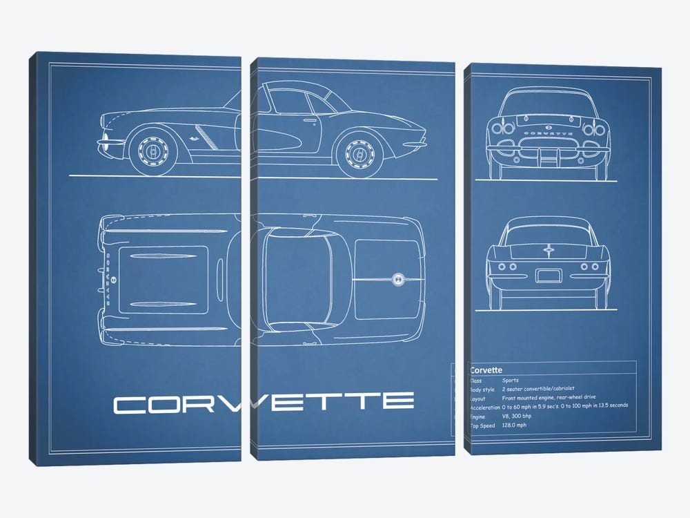 Chevrolet Corvette C1 Body Type (Blue) by Mark Rogan 3-piece Art Print