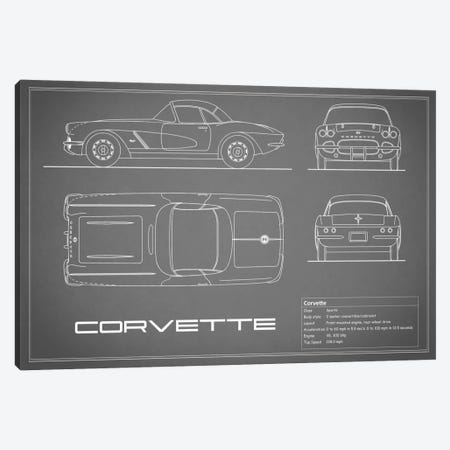 Chevrolet Corvette C1 Body Type (Grey) Canvas Print #RGN113} by Mark Rogan Canvas Wall Art