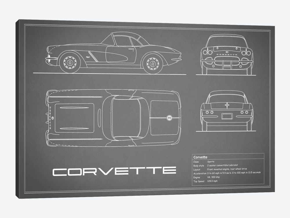 Chevrolet Corvette C1 Body Type (Grey) by Mark Rogan 1-piece Canvas Wall Art