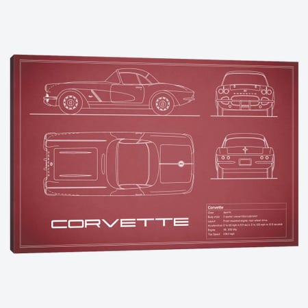 Chevrolet Corvette C1 Body Type (Maroon) Canvas Print #RGN114} by Mark Rogan Canvas Print
