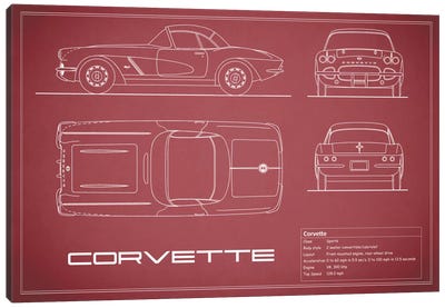 Chevrolet Corvette C1 Body Type (Maroon) Canvas Art Print - Automobile Blueprints