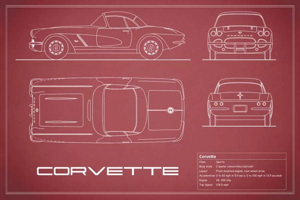 Automobile Blueprints: Chevrolet Corvette C1 Body Type (Maroon) by Mark Rogan