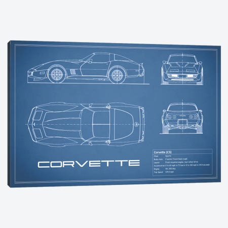Chevrolet Corvette C3 Body Type (Blue) Canvas Print #RGN116} by Mark Rogan Canvas Print