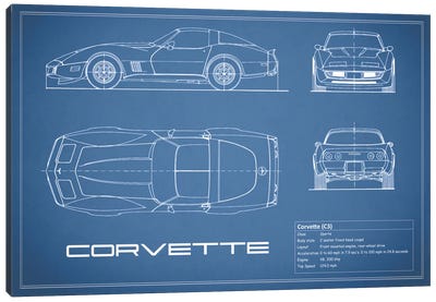 Chevrolet Corvette C3 Body Type (Blue) Canvas Art Print - Automobile Blueprints