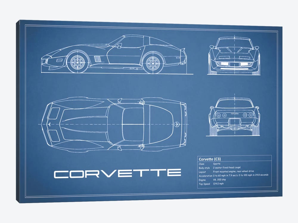 Chevrolet Corvette C3 Body Type (Blue) by Mark Rogan 1-piece Art Print
