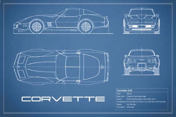 Automobile Blueprints: Chevrolet Corvette C3 Body Type (Blue) by Mark Rogan