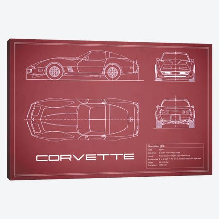 Chevrolet Corvette C3 Body Type (Maroon) Canvas Print #RGN118} by Mark Rogan Canvas Art