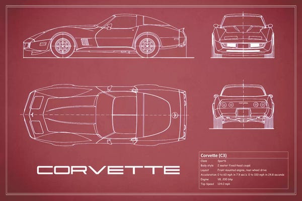Automobile Blueprints: Chevrolet Corvette C3 Body Type (Maroon) by Mark Rogan
