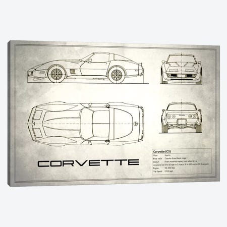 Chevrolet Corvette C3 Body Type (Vintage Silver) Canvas Print #RGN119} by Mark Rogan Canvas Artwork
