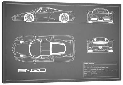 Enzo Ferrari (Grey) Canvas Art Print - Automobile Blueprints