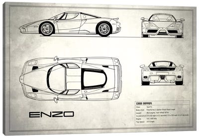 Enzo Ferrari (Vintage Silver) Canvas Art Print - Automobile Blueprints