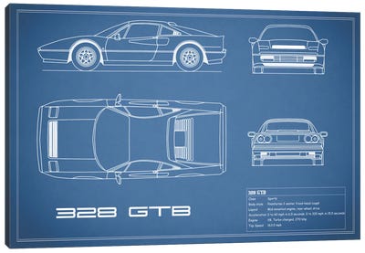 Ferrari 328 GTB (Blue) Canvas Art Print - Ferrari