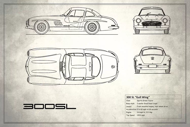 Mercedes-Benz 300 SL Gullwing Coupe (Vintage Silver) by Mark Rogan wall art