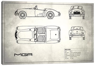 MG MGA Mark I (Vintage Silver) Canvas Art Print - Automobile Blueprints