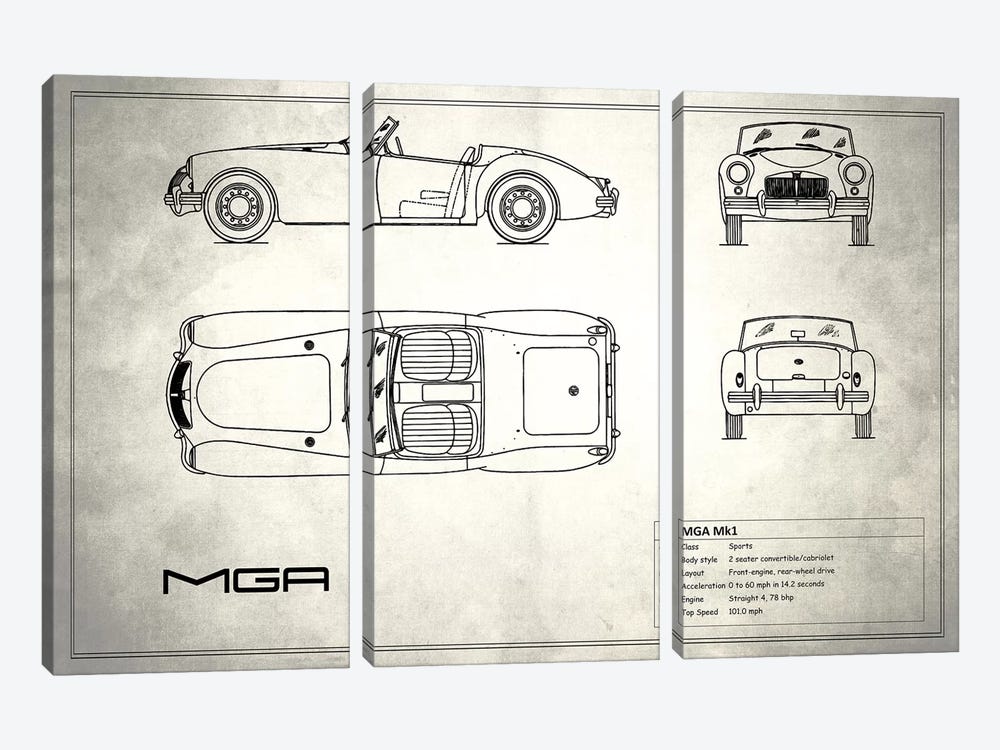 MG MGA Mark I (Vintage Silver) by Mark Rogan 3-piece Canvas Print