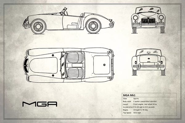 Automobile Blueprints: MG MGA Mark I (Vintage Silver) by Mark Rogan