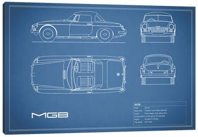 MG MGB (Blue) Canvas Art Print - Automobile Blueprints