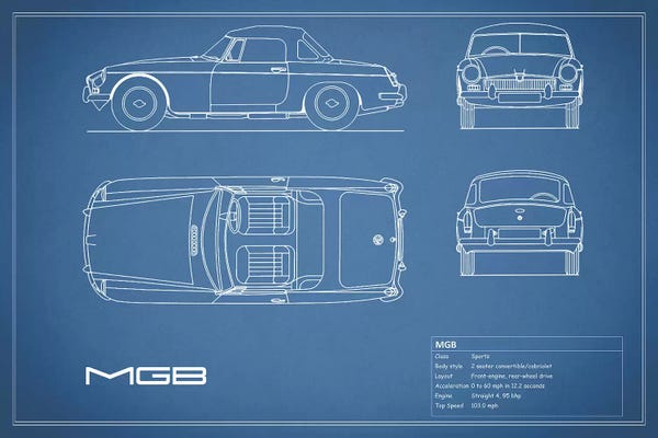 Automobile Blueprints: MG MGB (Blue) by Mark Rogan