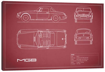 MG MGB Blue Canvas Art Print - Automobile Blueprints